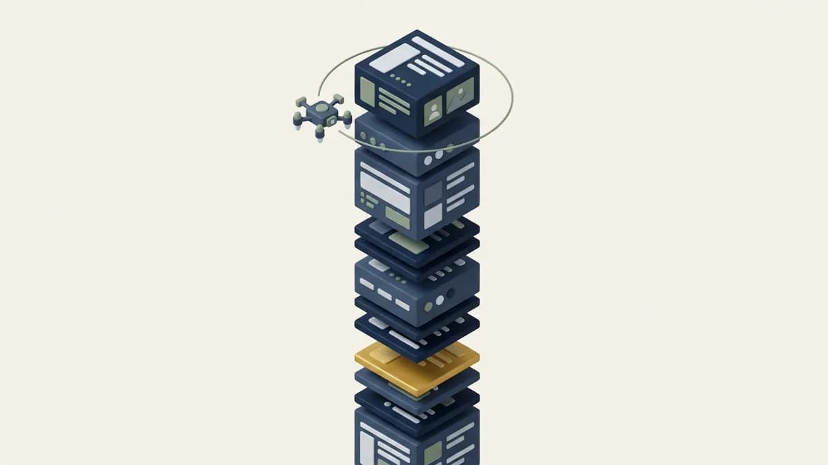A tall tower of directories with a page buried near the bottom while a crawler circles only the top