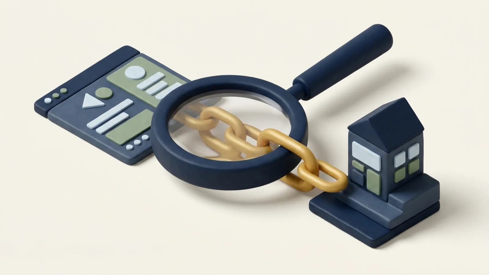 A magnifying glass examining a link between another site's page and a website